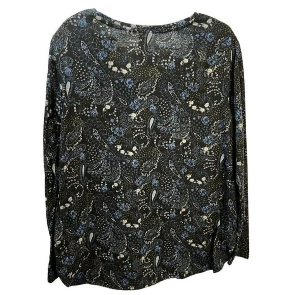 Blue Paisley Print Blouse Long Sleeves Shirt Large‎ Faded Glory